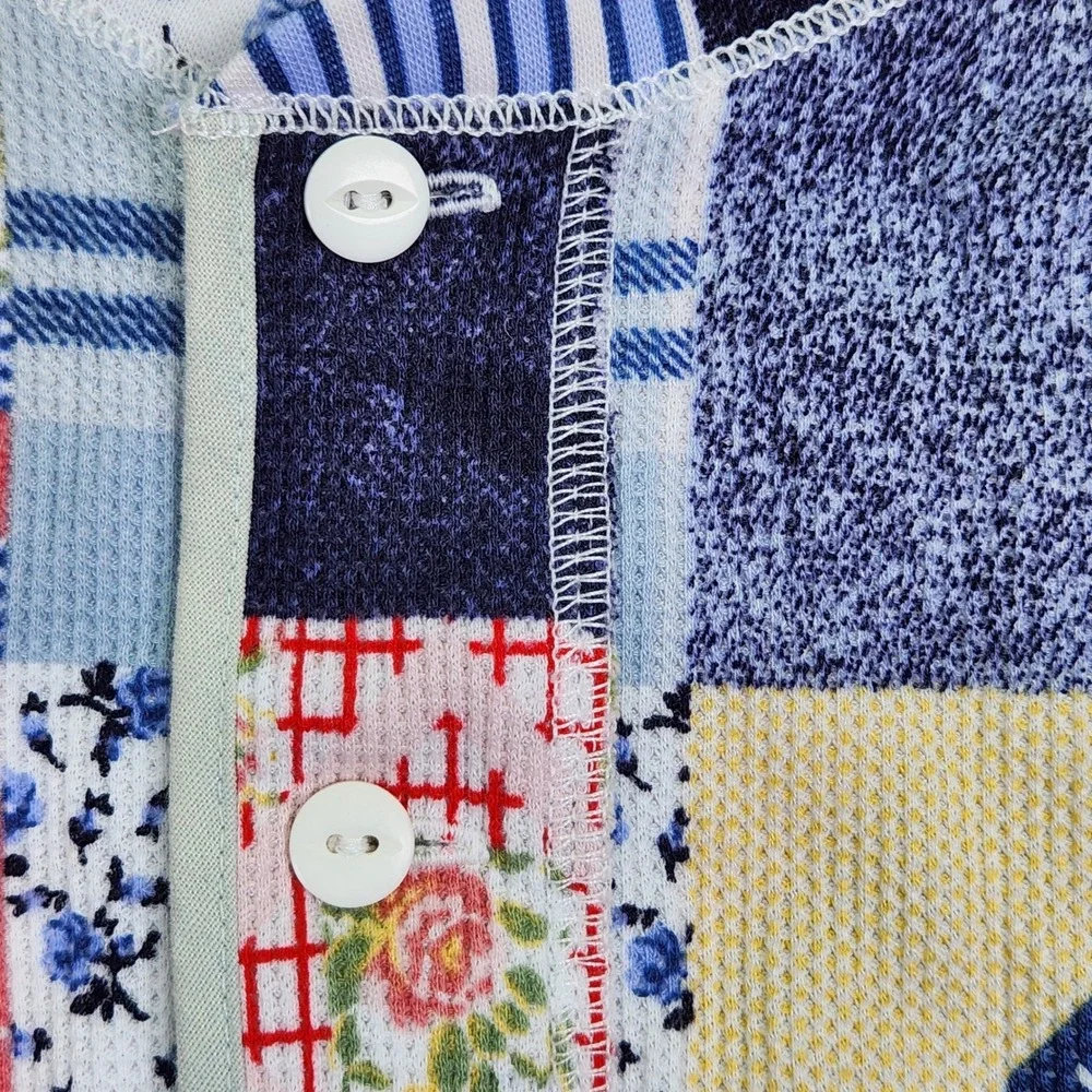 Polo Ralph Lauren Patchwork Quilt Print Waffle‎ Knit Maxi Dress Blue L RARE New - Picture 13 of 15